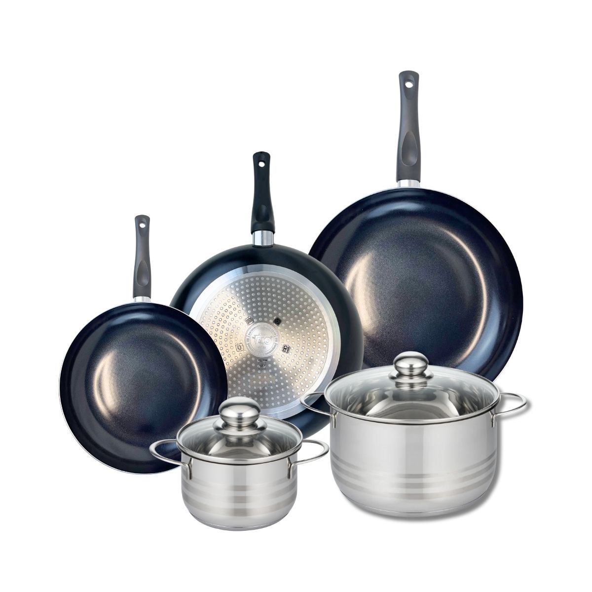 Ensemble de 3 Poêles de cuisson 24, 28 et 32 cm et 2 faitouts 16 et 24 cm  Prima Brillant Elo - Mathon - 1