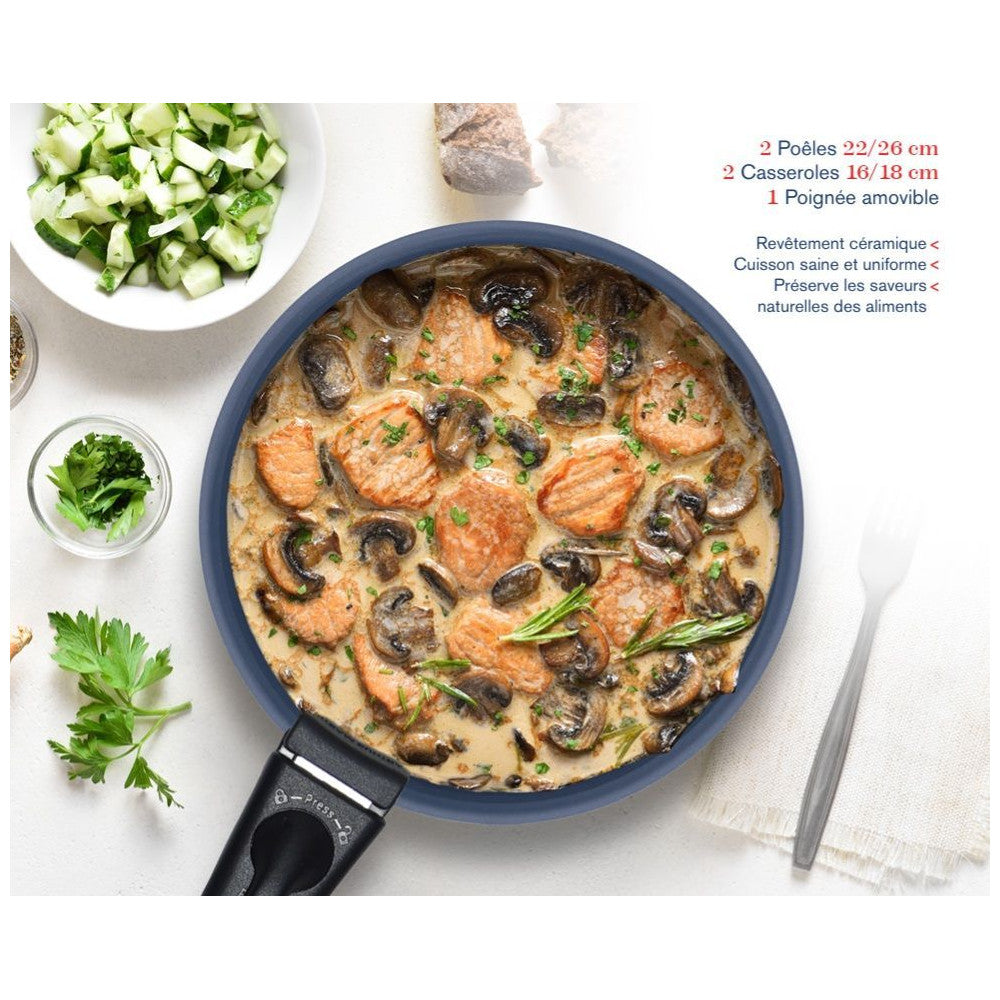 Batterie De Cuisine - Tous Feux Dont Induction -   - Am8896 - Aluminium Revetement Céramique - 5 Pieces - Bleu Arthur Martin - Mathon - 4