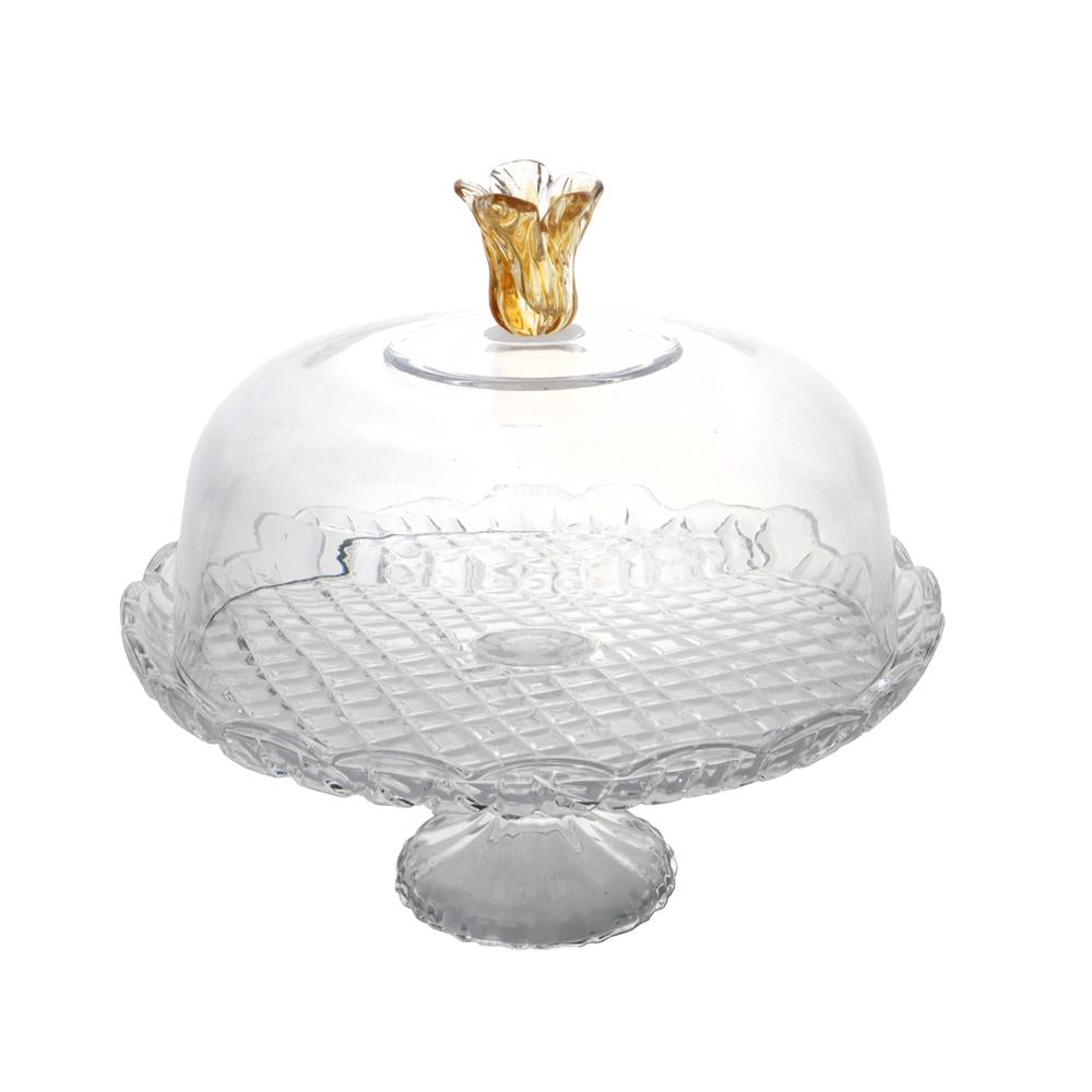 Cloche sur pied Fleur en verre 30 cm Table passion - Mathon - 1