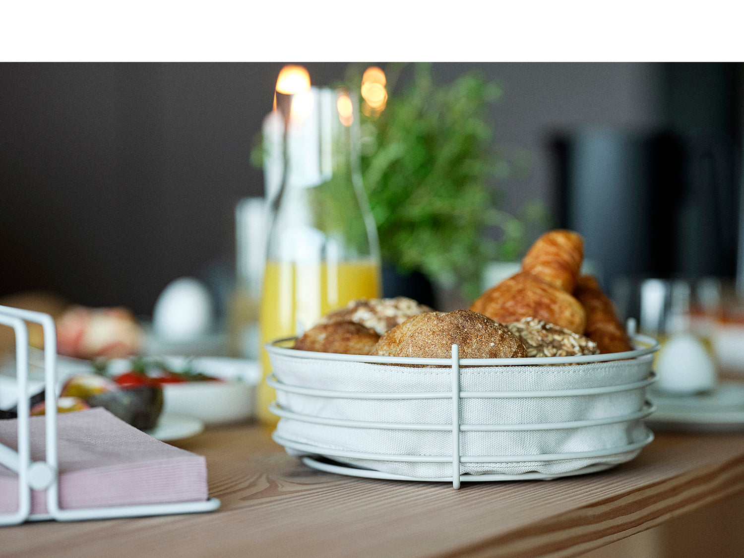 Corbeille à pain SINGLES 25,5cm en acier et coton Gris chaud Zone Denmark - Mathon - 4