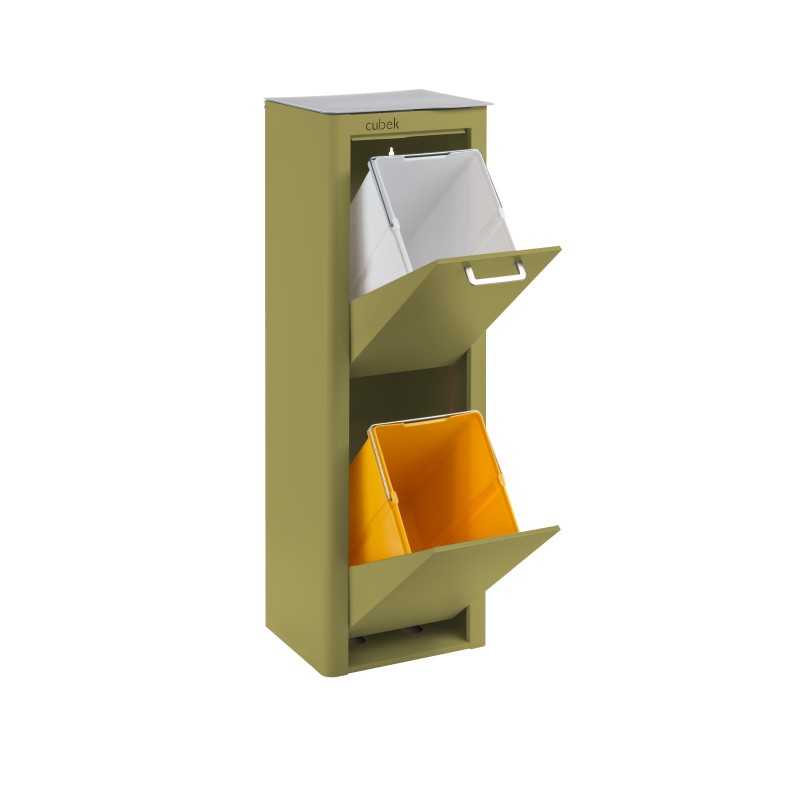 Poubelle cuisine de tri sélectif CUBEK, 2 compartiments de 20 litres, Vert olive Don Hierro - Mathon - 3