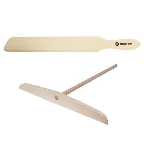 Set une spatule et un râteau en bois blanc spécial crêpes Mathon - Mathon - 1