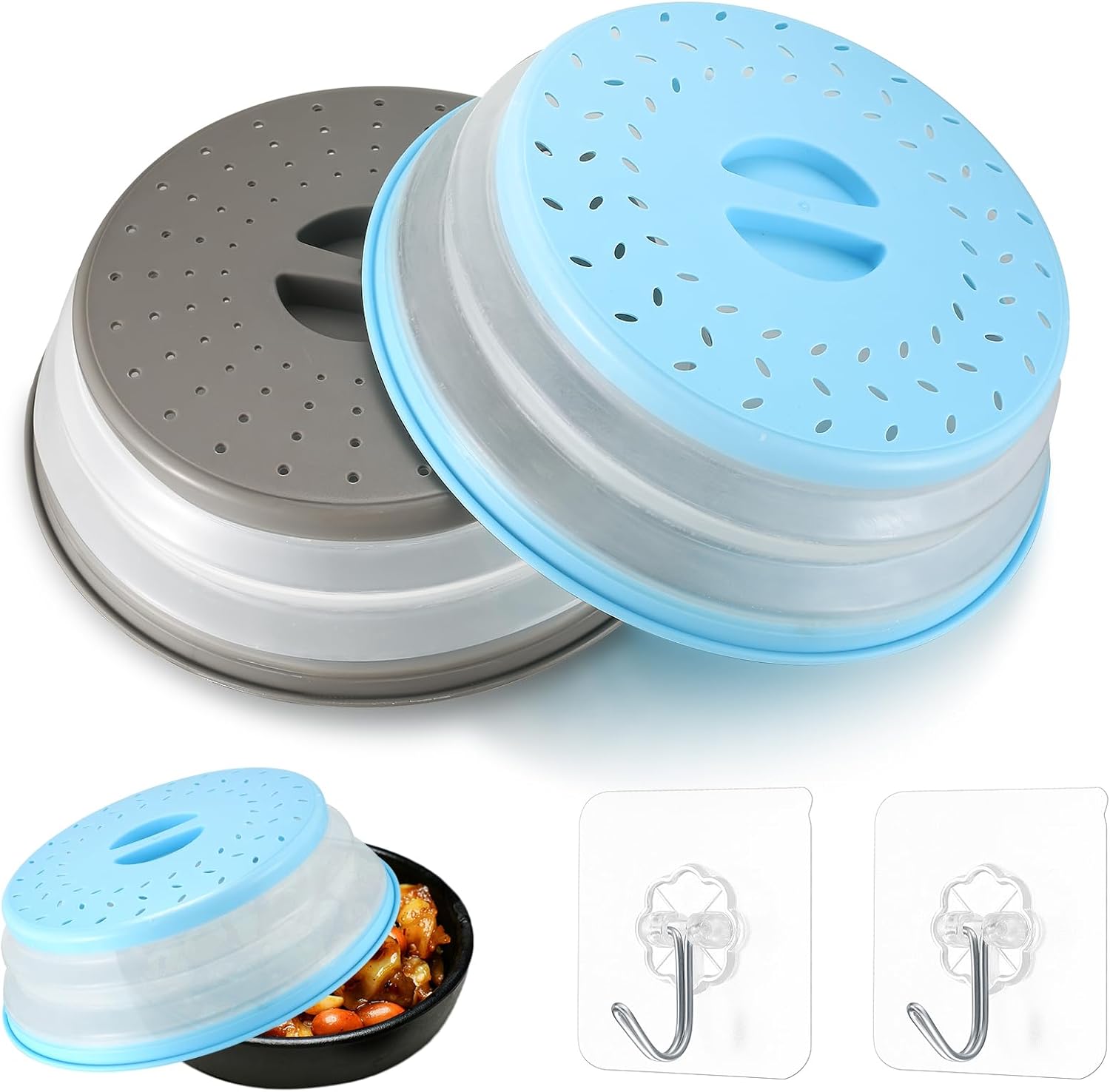 2 Couvercle Pliable pour Micro-Ondes Anti-éclaboussures Micro-Ondes avec Trou de Vapeur bleu gris Vendos85 - Mathon