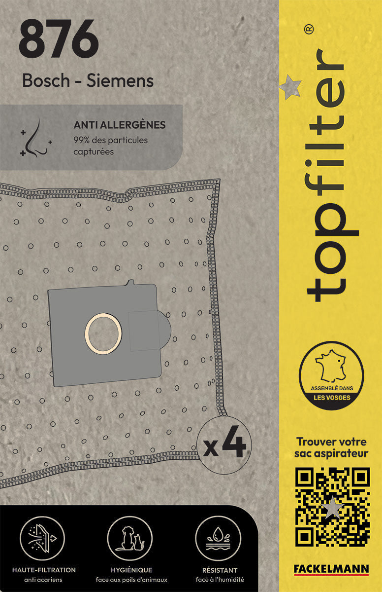 Lot de 4 sacs aspirateur Bosch Siemens TopFilter Premium TopFilter - Mathon - 1