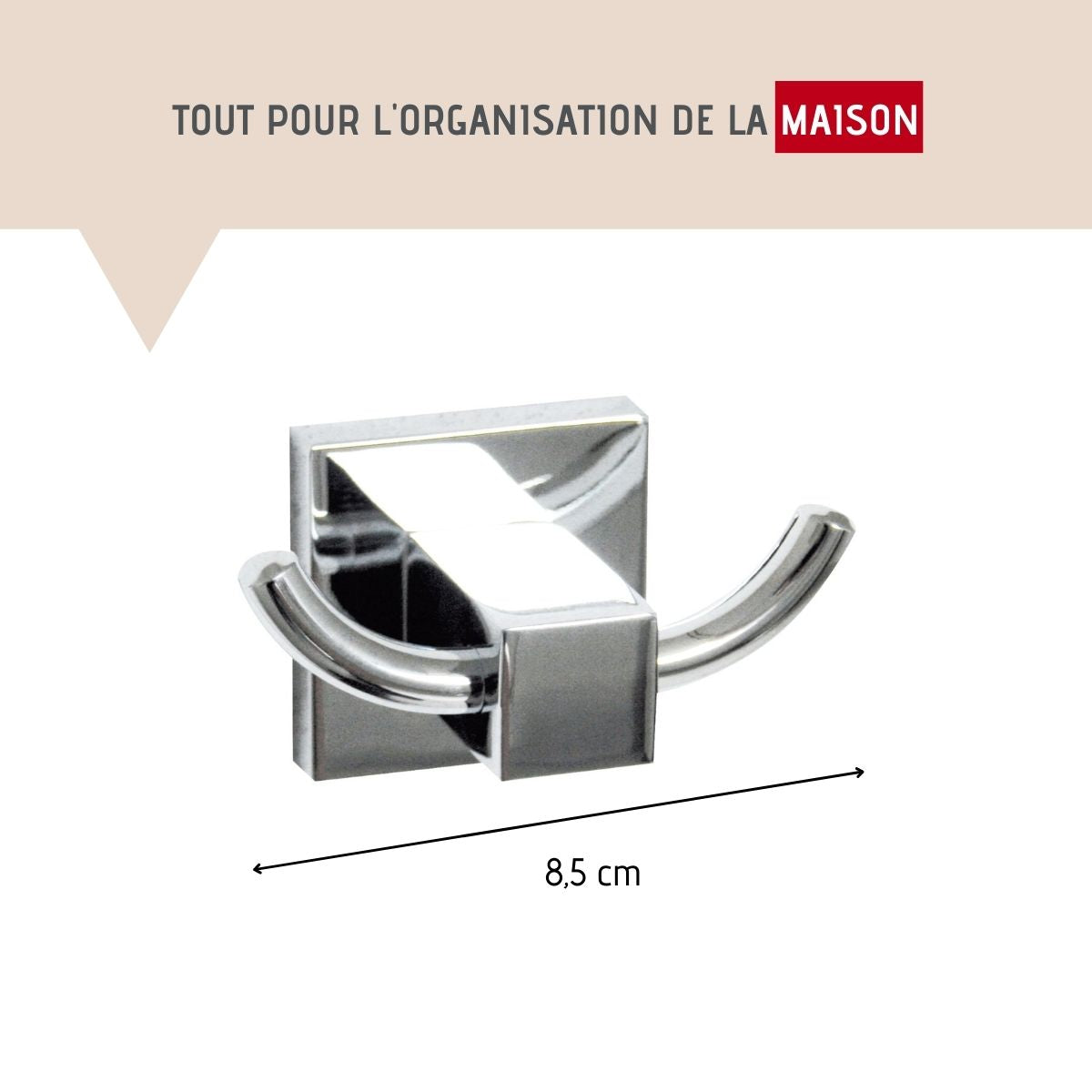 Porte serviette mural double crochet gris chromé  Mare Fackelmann - Mathon - 3