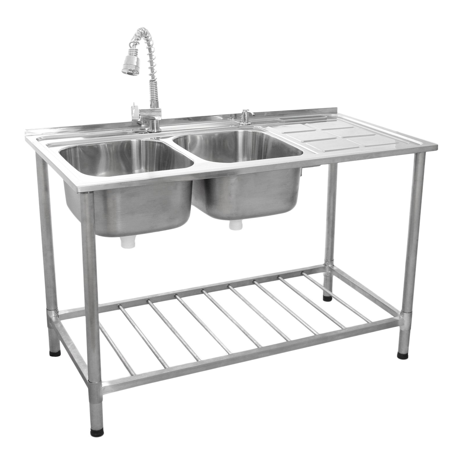 KuKoo Evier Professionnel /Plonge Inox sur Pied à Doubles Bacs – Egouttoir à Droite Kukoo - Mathon - 2