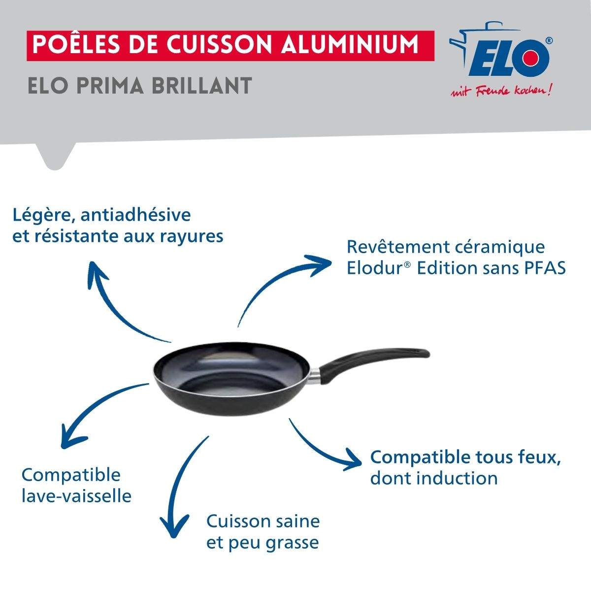 Ensemble de 1 Poêle de cuisson 20 cm et 5 faitouts 12, 14, 16, 20 et 24 cm  Prima Brillant Elo - Mathon - 4