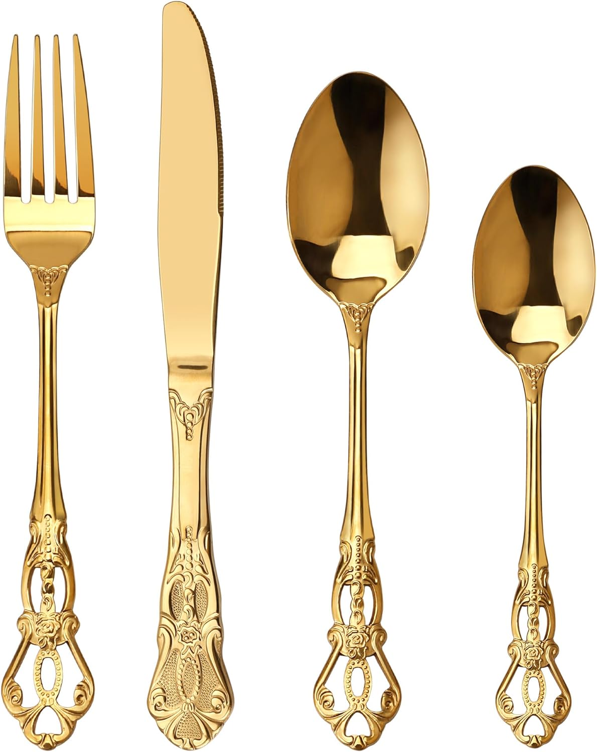 set couverts de table doré 6 personnes Rétro royal inox 24 pièces finition Poli résistant Vendos85 - Mathon