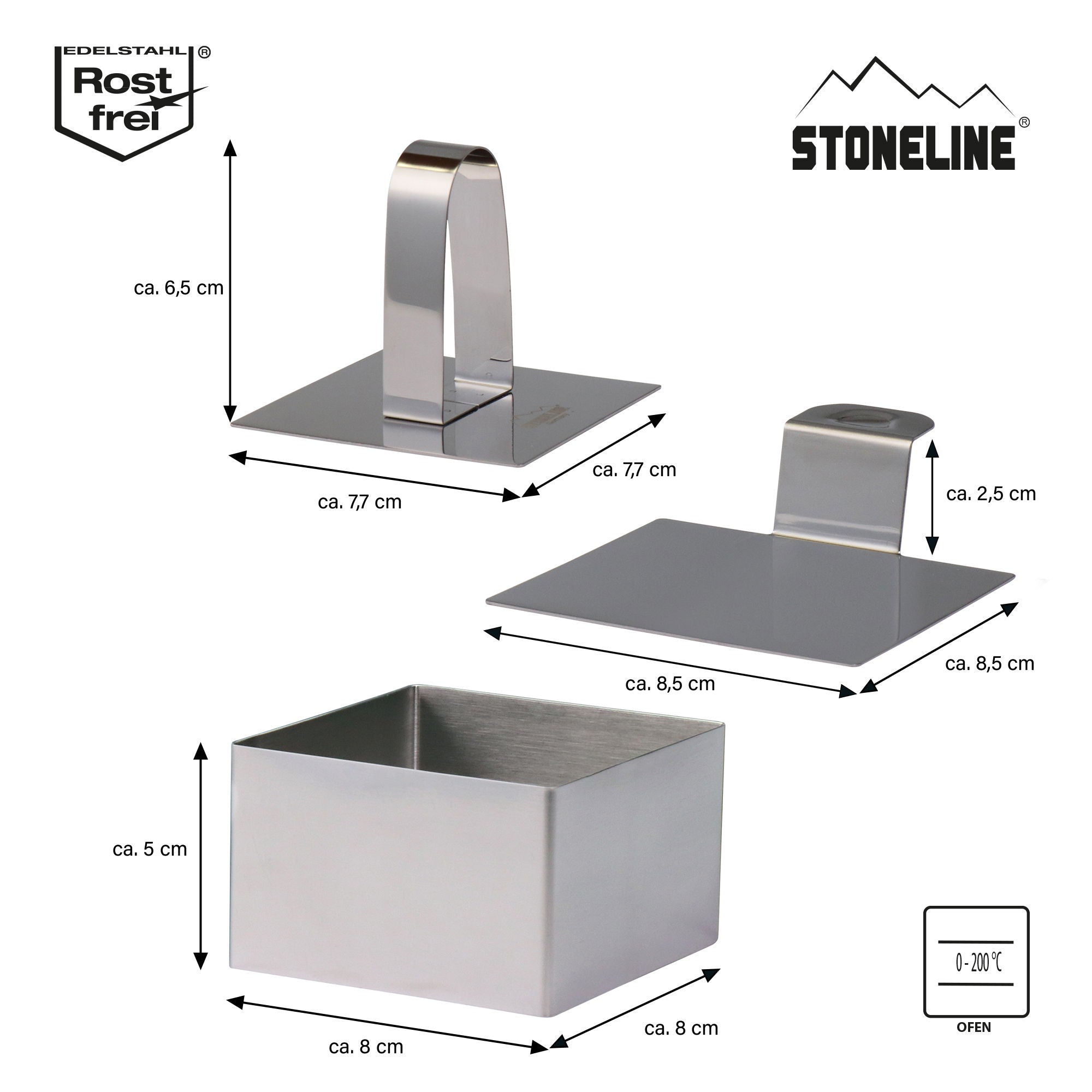 Anneaux à dessert et à manger, 8 pièces, acier inoxydable, 6 anneaux, 1 levier, 1 poinçon, carré Stoneline - Mathon - 4
