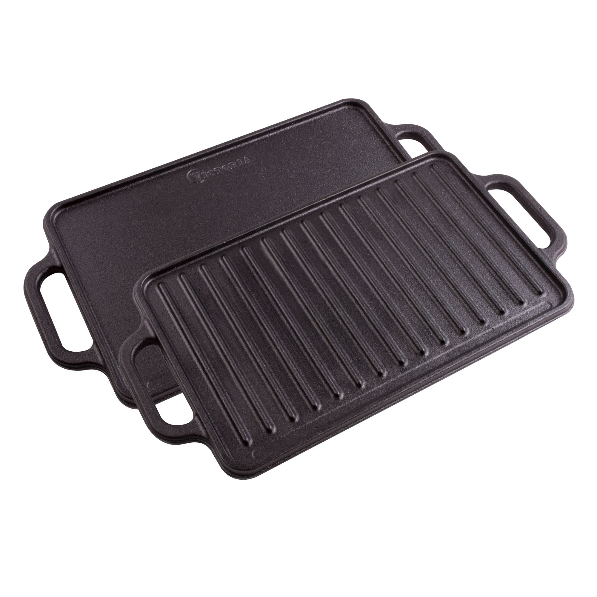 Plaque à Griller en Fonte Émaillée Induction Grille Réversible 33x21cm pour Feu  Noir 38793 Victoria Cookware - Mathon - 1