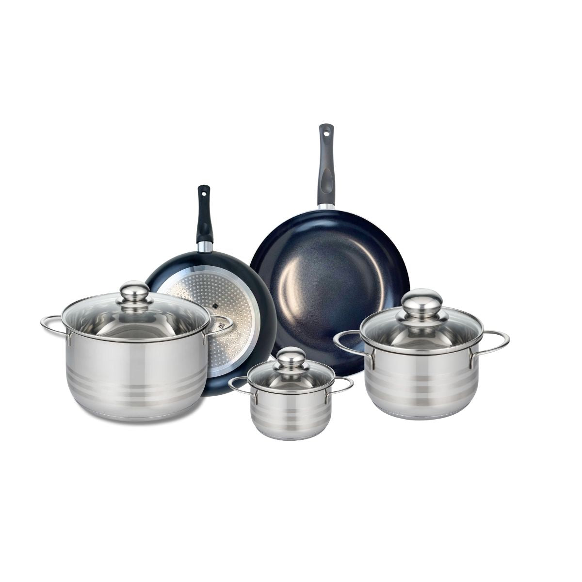 Ensemble de 2 Poêles de cuisson 20 et 24 cm et 3 faitouts 12, 16 et 20 cm  Prima Brillant Elo - Mathon - 1