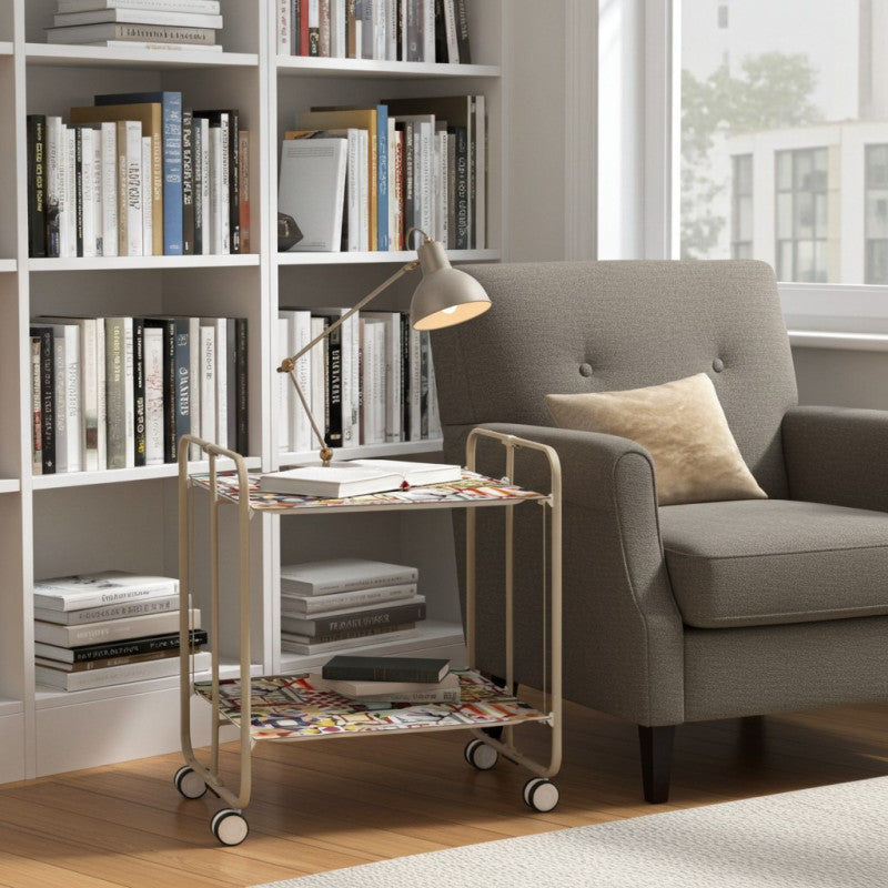 Desserte pliante 2 niveaux avec roulettes – structure couleur sable, bauhaus Don Hierro - Mathon - 2