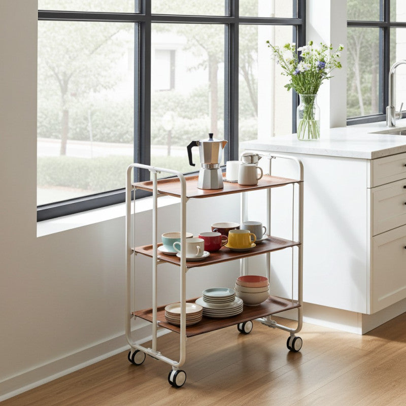 Desserte pliante 3 niveaux avec roulettes – structure blanche, bauhaus Don Hierro - Mathon - 3