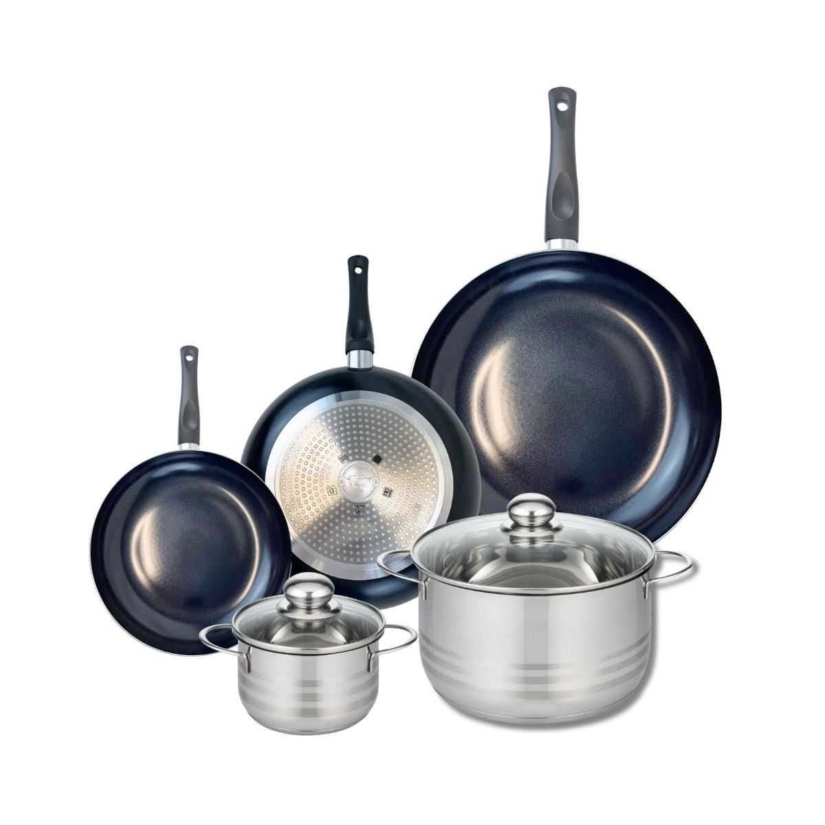 Ensemble de 3 Poêles de cuisson 20, 24 et 32 cm et 2 faitouts 14 et 24 cm  Prima Brillant Elo - Mathon - 1