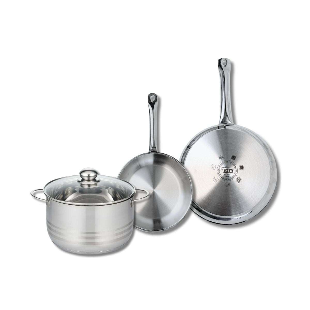 Ensemble de 2 Poêles de cuisson 24 et 28 cm et 1 faitout 24 cm  Profi Brillant Elo - Mathon - 1
