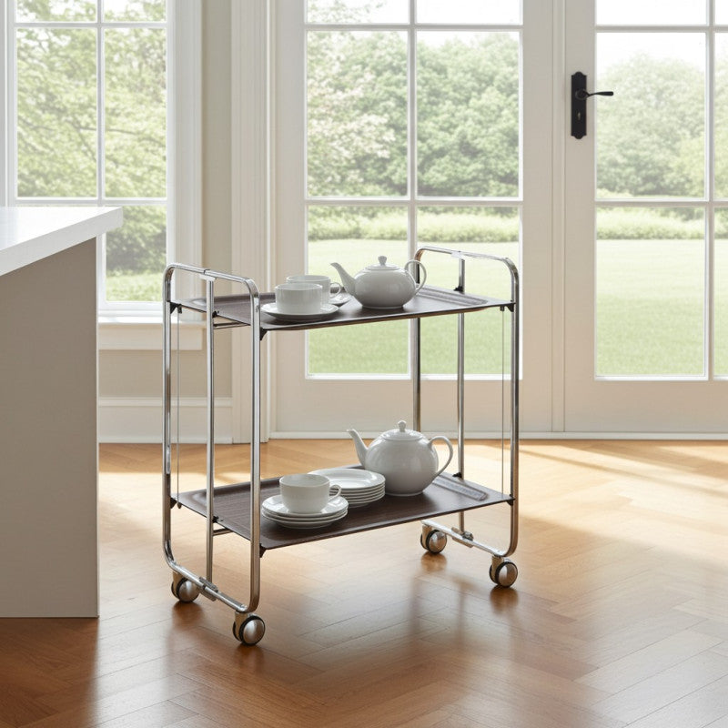 Desserte pliante 2 niveaux avec roulettes – structure chromée, bauhaus Don Hierro - Mathon - 3