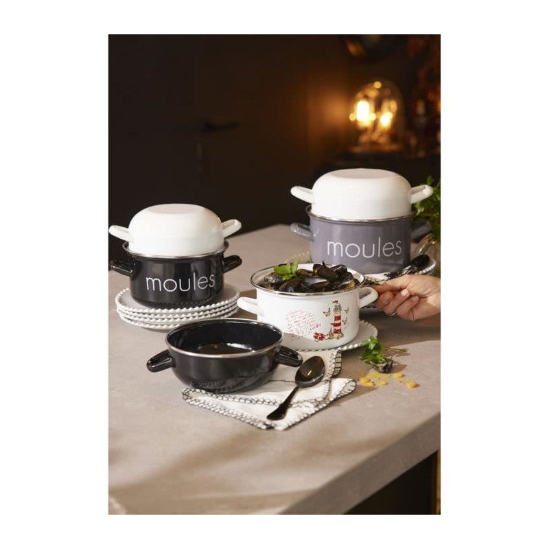 Marmite A Moule Baumalu 20 Cm - Décor Moules - Couvercle Blanc - Noir Baumalu - Mathon - 2