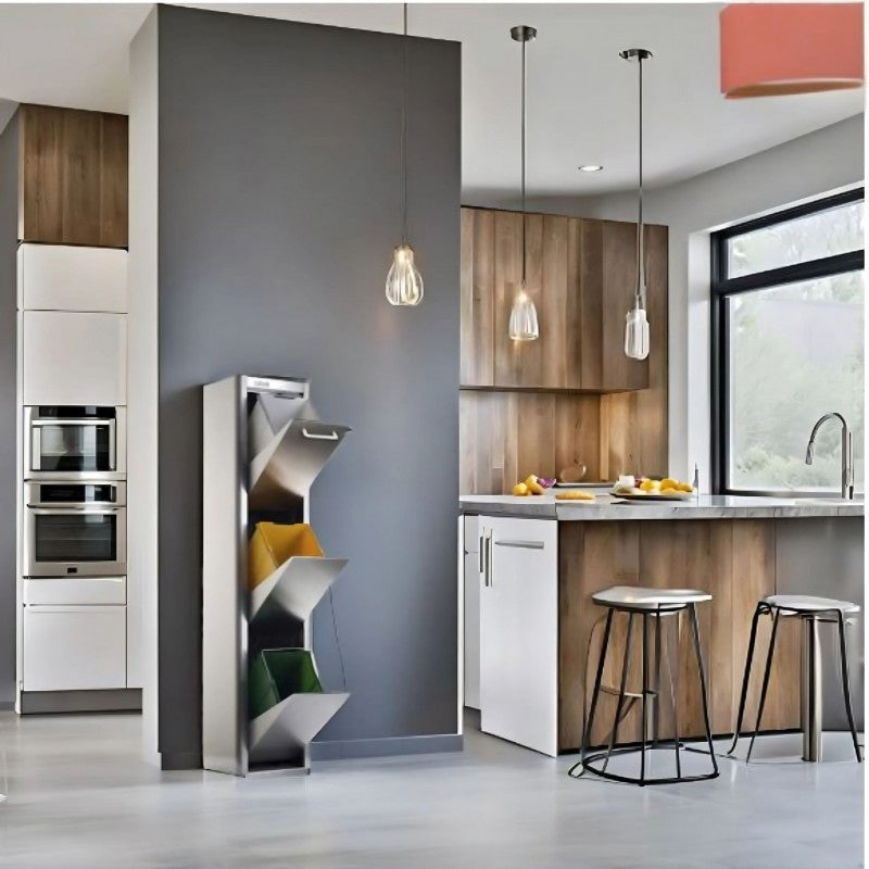 Poubelle de tri sélectif cubek en acier inoxydable. 3 compartiments de 20 litres. Don Hierro - Mathon - 2