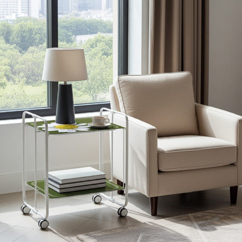 Desserte pliante 2 niveaux avec roulettes – structure blanche, bauhaus Don Hierro - Mathon - 4