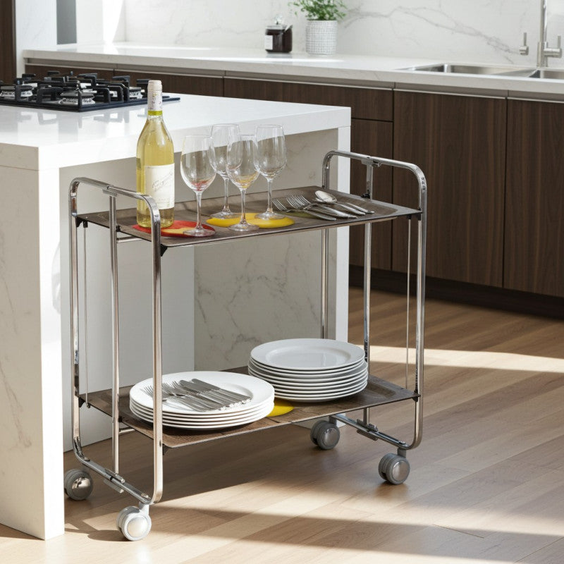 Desserte pliante bauhaus avec roulettes – structure chromée, 2 niveaux, 4 positions Don Hierro - Mathon - 2