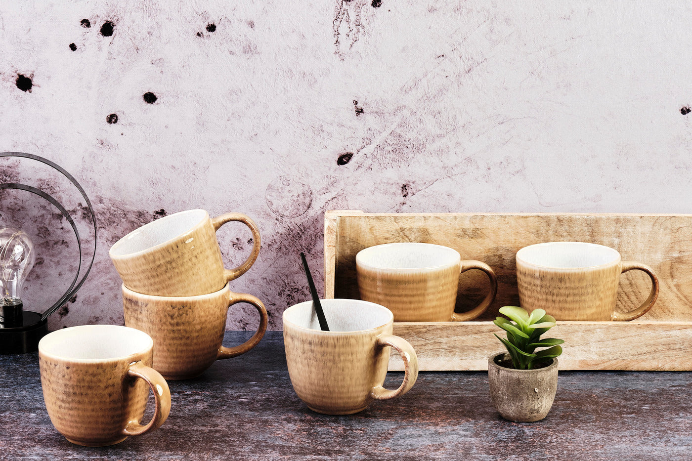 Lot de 6 mugs en grès beige 30cl Björn - Mathon - 2