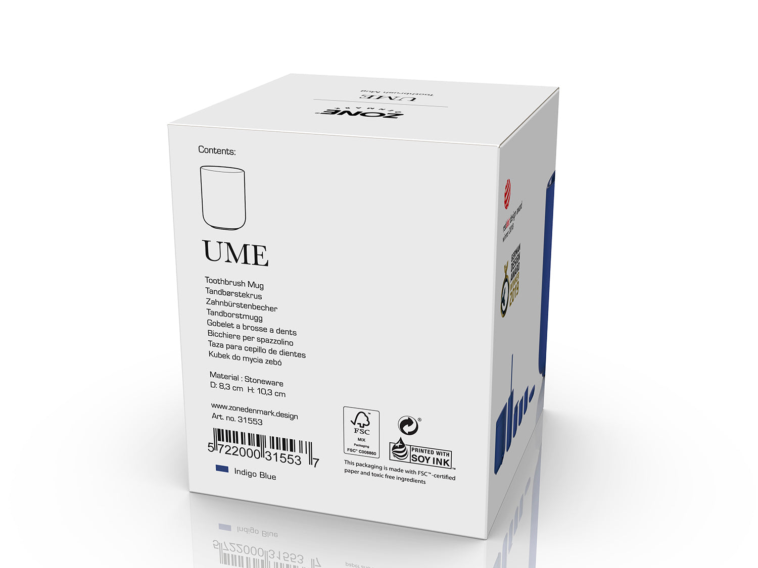 Gobelet pour brosse à dents UME en grès Bleu indigo Zone Denmark - Mathon - 3