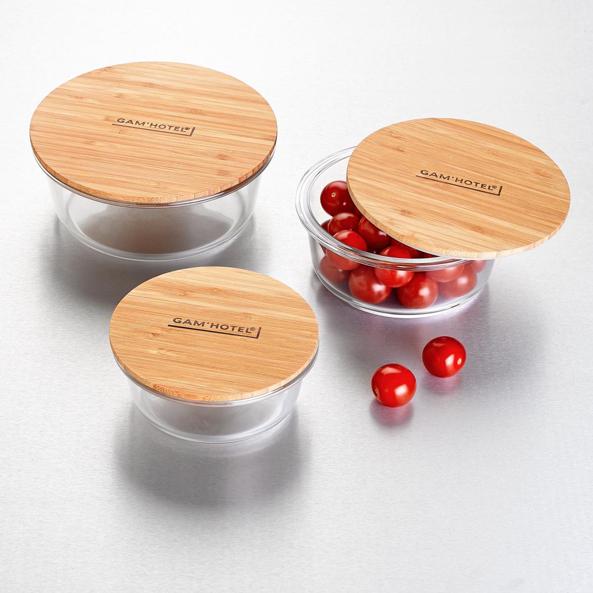 Set de 3 boîtes rondes en verre bambou - 400ml/620ml/950ml Gam Hotel - Mathon - 1