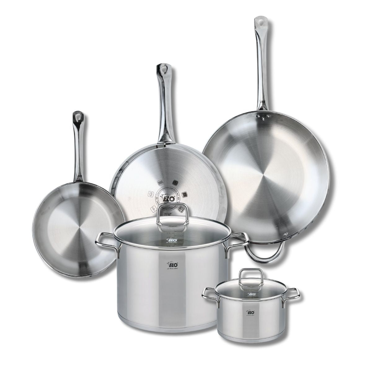 Ensemble de 3 Poêles de cuisson 24, 28 et 32 cm et 2 faitouts 16 et 26 cm  Profi Citrin Elo - Mathon - 1