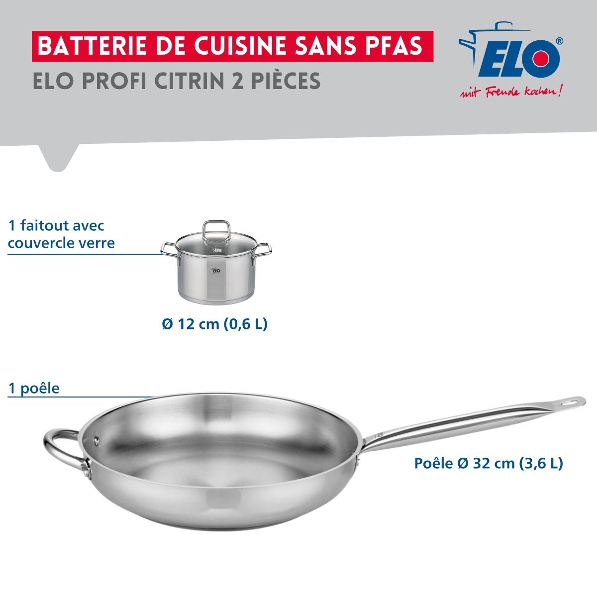 Ensemble de 1 Poêle de cuisson 32 cm et 1 faitout 12 cm  Profi Citrin Elo - Mathon - 2