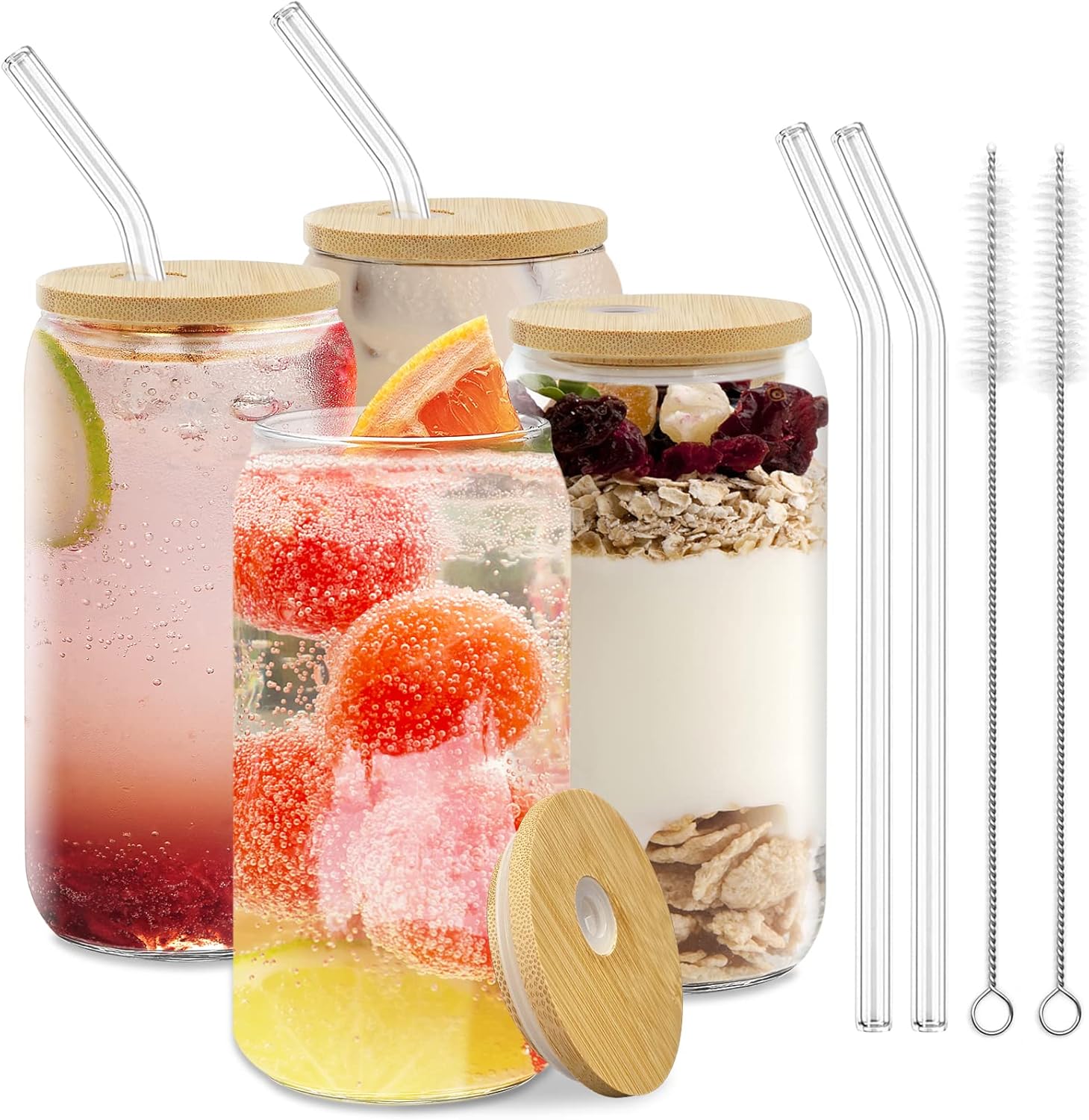 Set de 4 Verres avec Couvercle Bambou et Pailles Vendos85 - Mathon