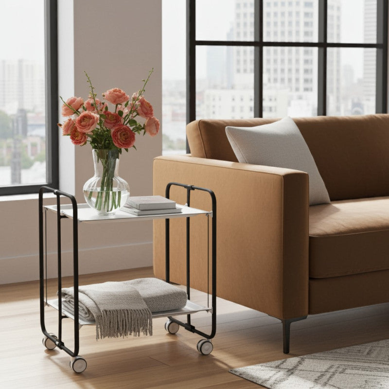 Desserte pliante 2 niveaux avec roulettes – structure noire, bauhaus Don Hierro - Mathon - 4