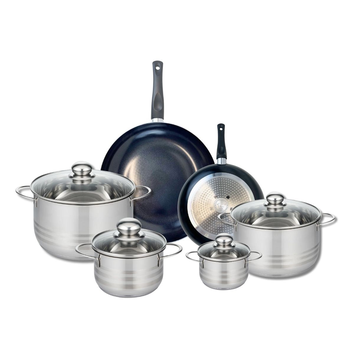 Ensemble de 2 Poêles de cuisson 20 et 28 cm et 4 faitouts 12, 16, 20 et 24 cm  Prima Brillant Elo - Mathon - 1