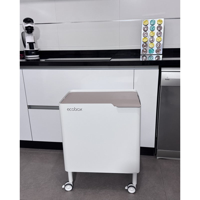 Poubelle cuisine fonctionnelle et élégante, 2 x 20 litres, ECOBOX NOA, Blanc-Sable Don Hierro - Mathon - 7