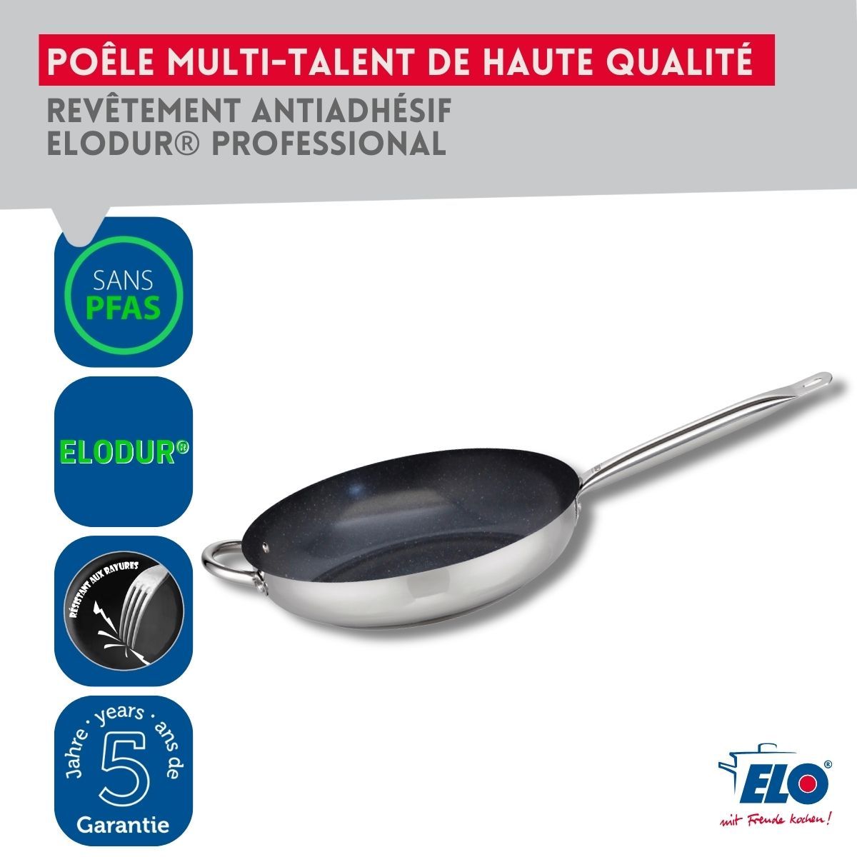 Poêle céramique sans PFAS 32 cm Profi Therm Platinum Elo - Mathon - 4