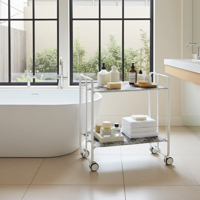 Desserte pliante 2 niveaux avec roulettes – structure blanche, bauhaus Don Hierro - Mathon - 3