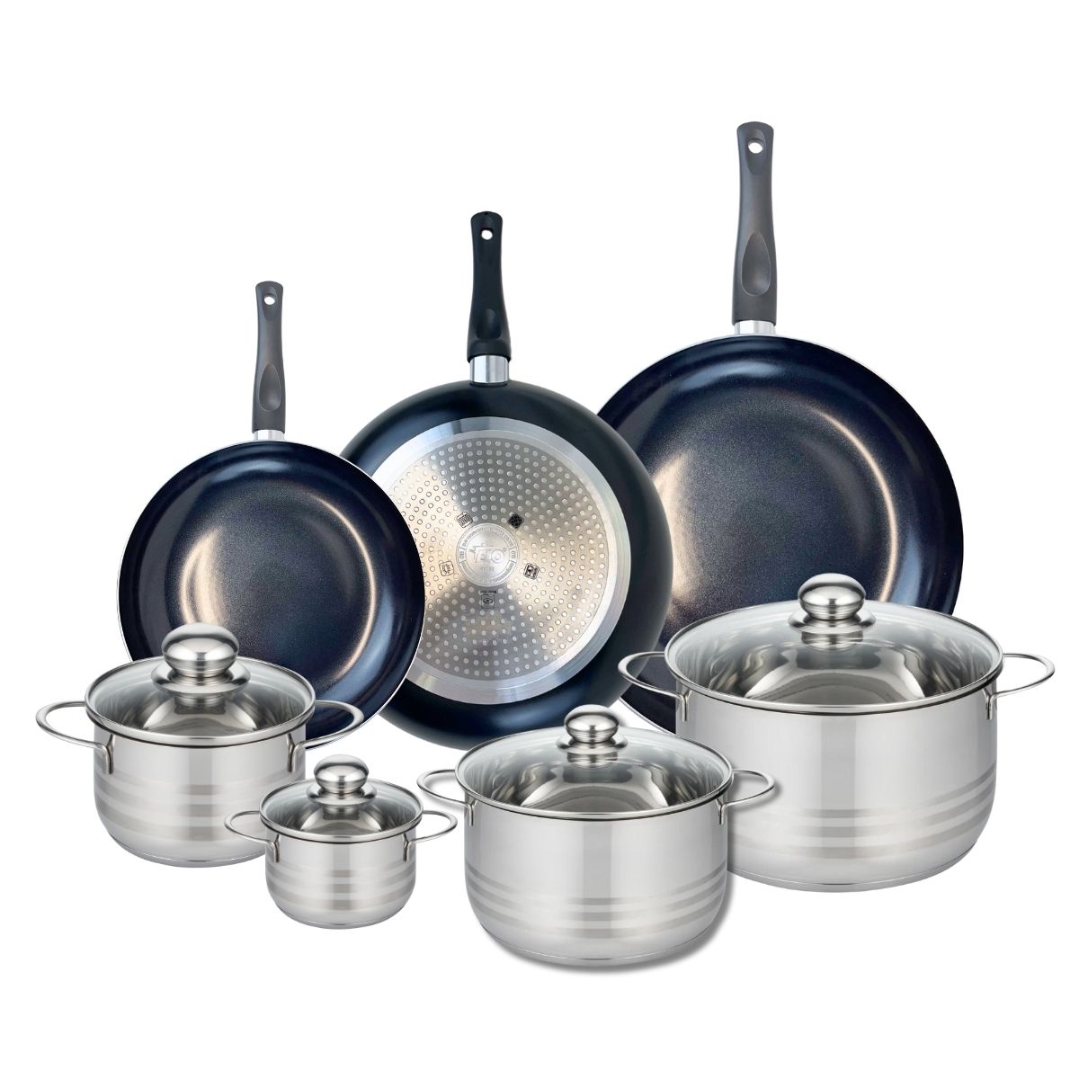 Ensemble de 3 Poêles de cuisson 24, 28 et 32 cm et 4 faitouts 12, 16, 20 et 24 cm  Prima Brillant Elo - Mathon - 1