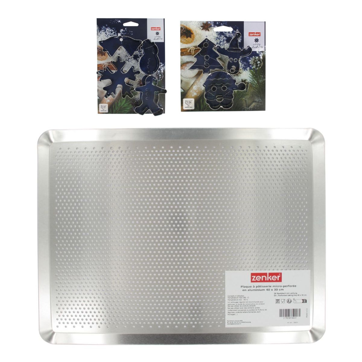 Plaque de cuisson four microperforée de 40 x 30 cm et 7 emporte-pièces de Noël inox Zenker Noël Zenker - Mathon - 4