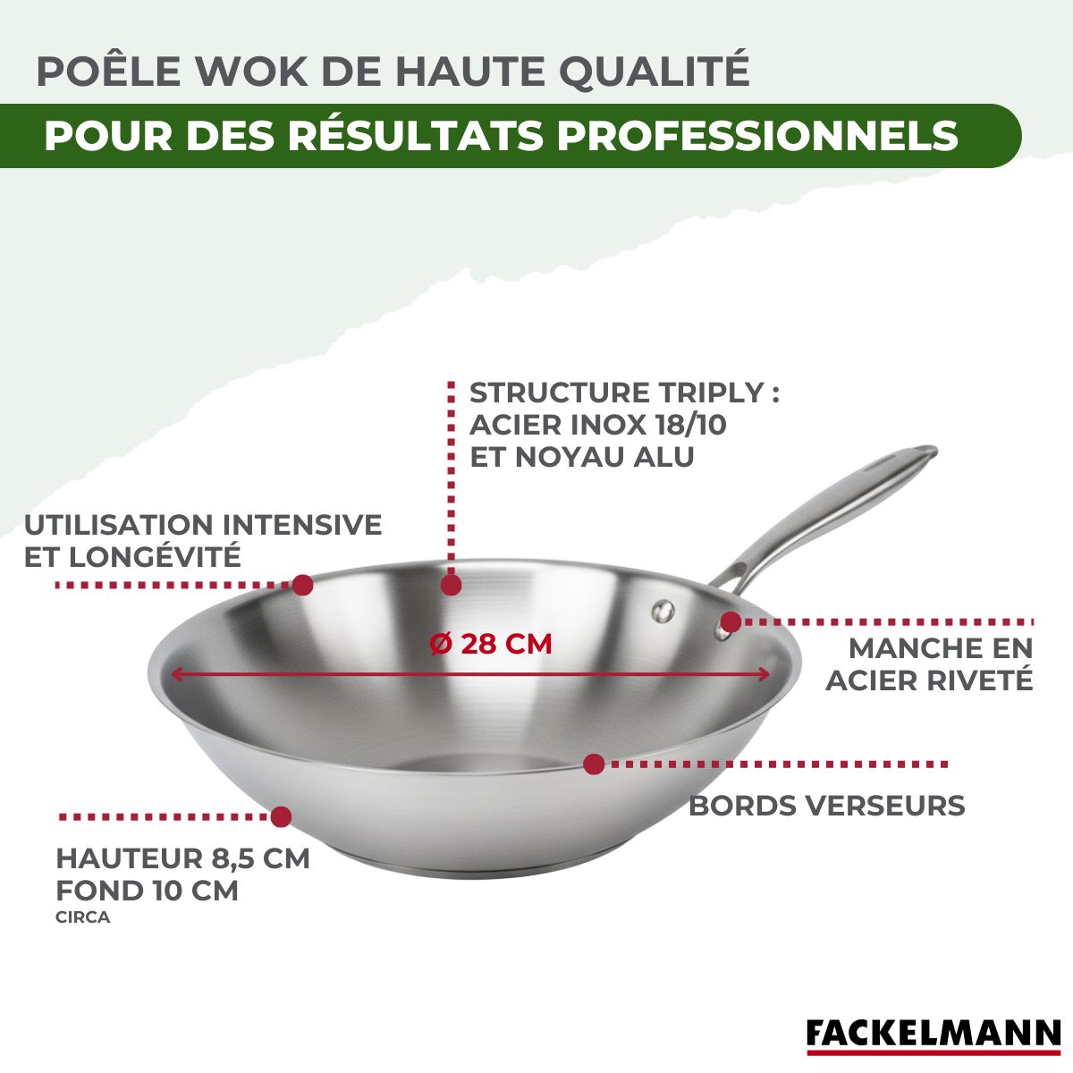 Wok 28 cm en inox 18/10 Triply  Vita3 Fackelmann - Mathon - 7