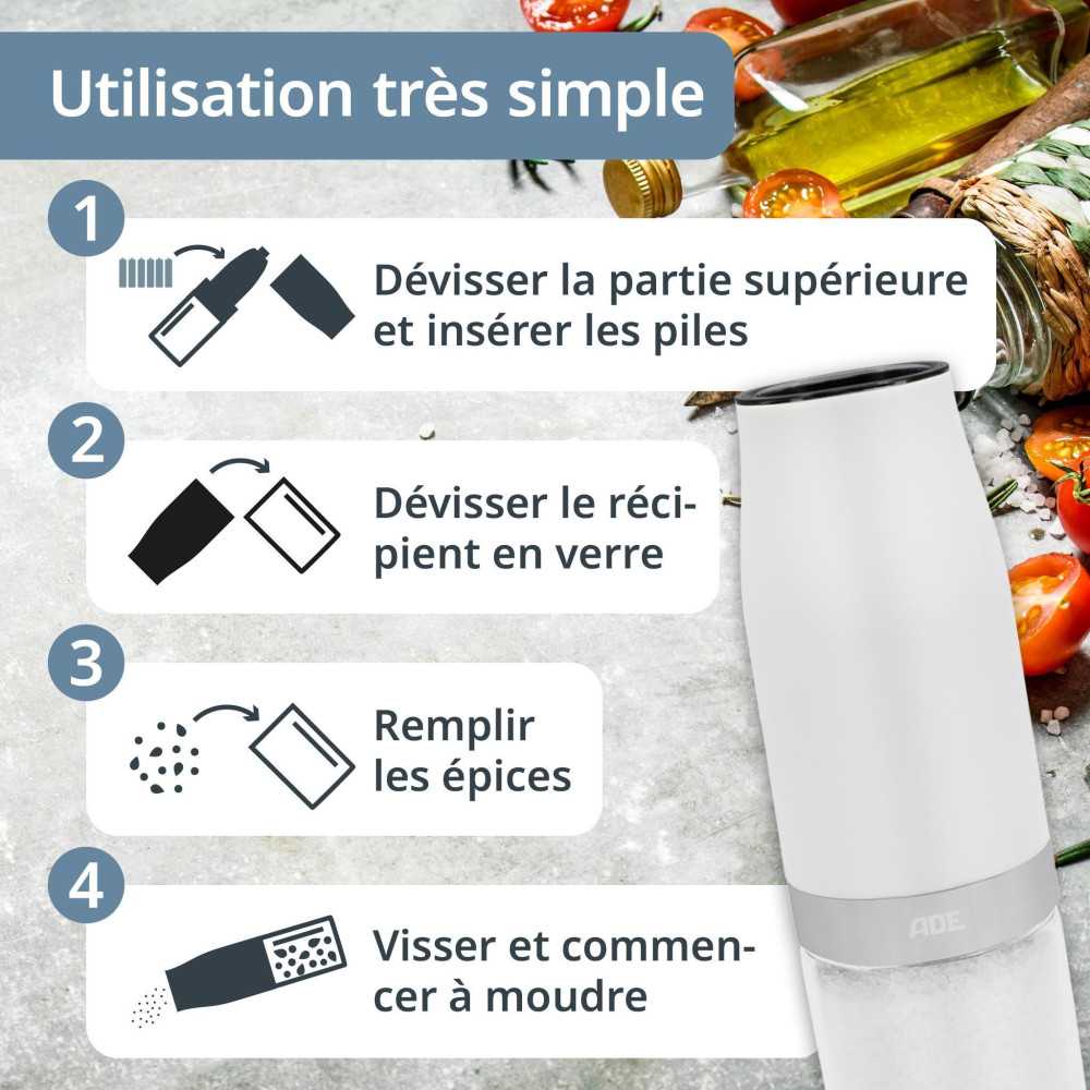 Lot De 2 Moulins électrique - Ade - Mill - Verre/synthétique - H 18,3 Cm - Noir & Blanc ADE - Mathon - 6