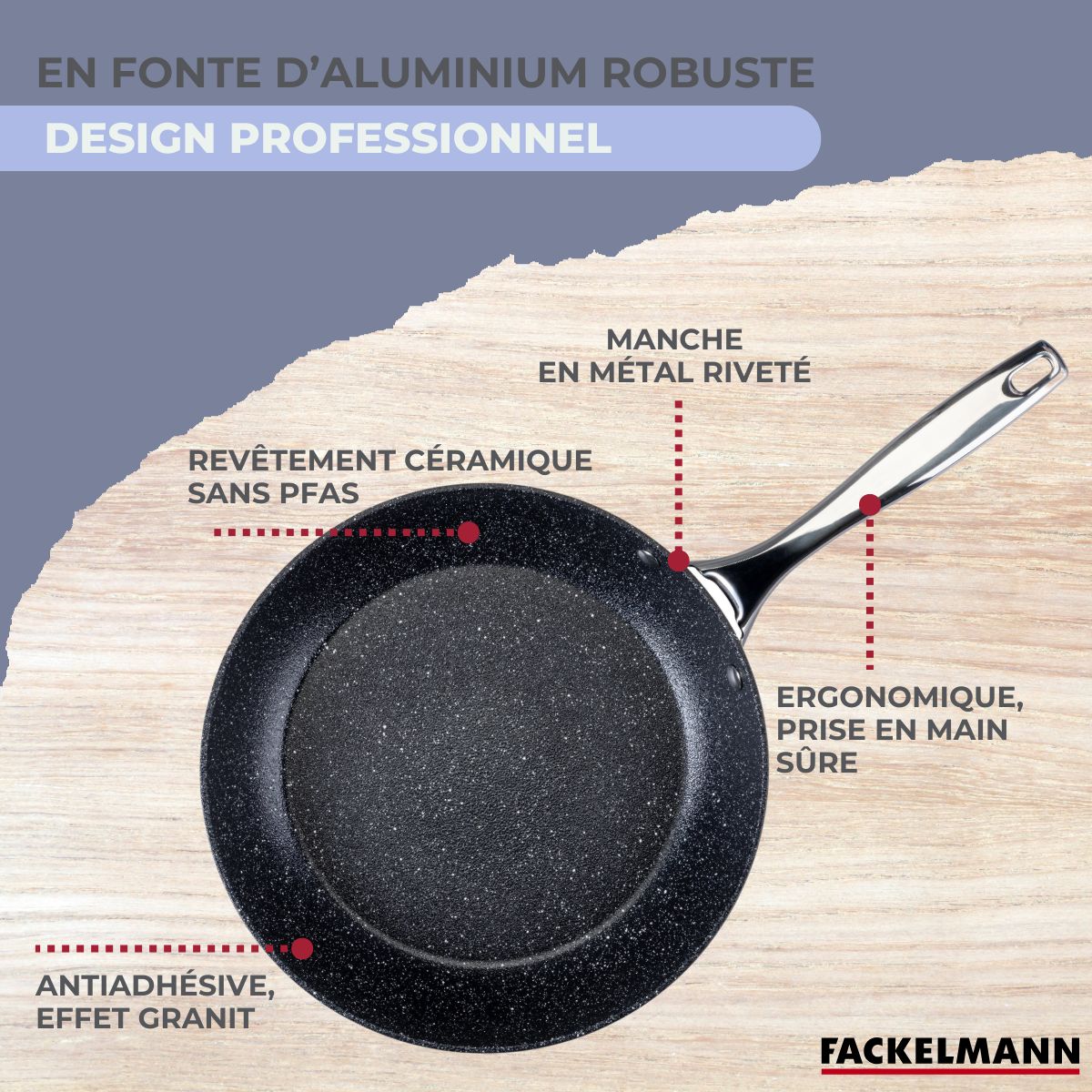 Set poêle 20 cm fonte alu revêtement antiadhésif céramique sans PFAS et 6 ustensiles inox  Crossroad Fackelmann - Mathon - 6