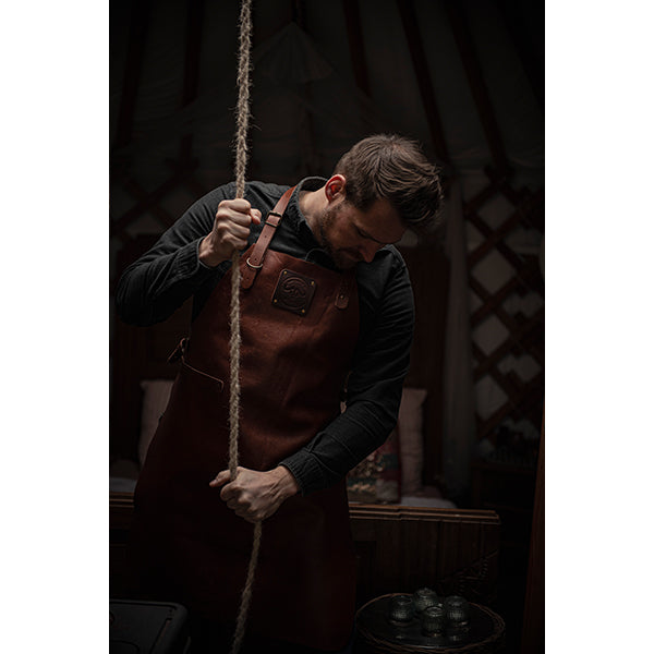 Tablier de cuisine artisanal cuir plein fleur Buffalo Cognac Witloft - Mathon - 4