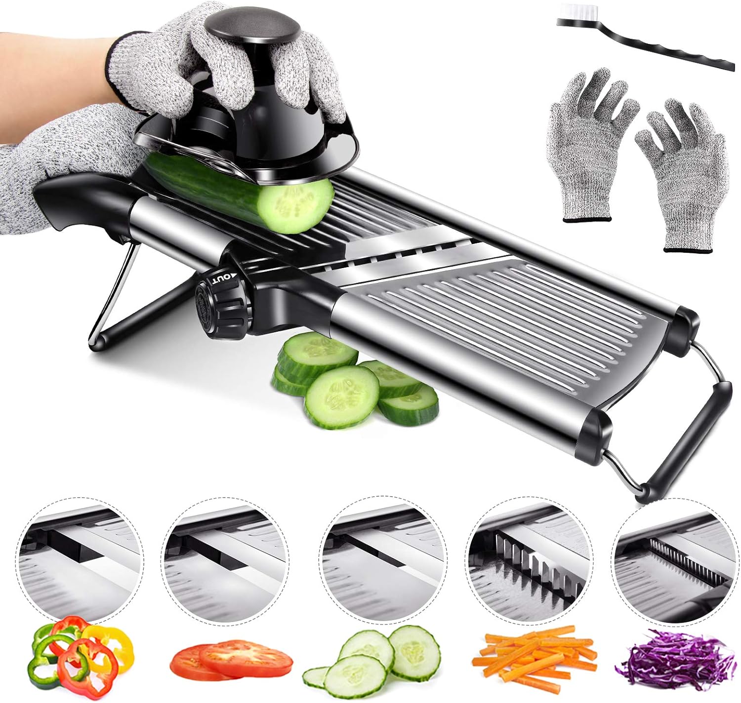 Mandoline Cuisine Pro 5 Lames avec Gants de Sécurité Vendos85 - Mathon