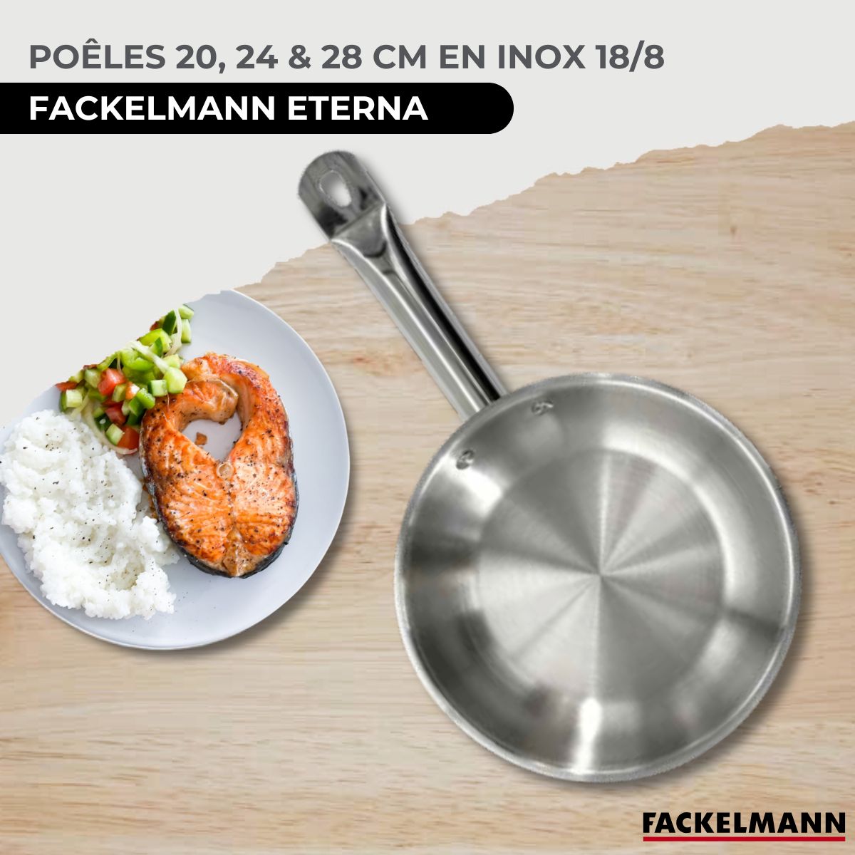 Set de 3 poêles de 20, 24 et 28 cm en inox et 6 ustensiles inox  Eterna Fackelmann - Mathon - 2