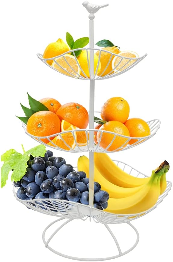 Panier à Fruits 3 Niveaux en Métal Blanc Multifonction Vendos85 - Mathon
