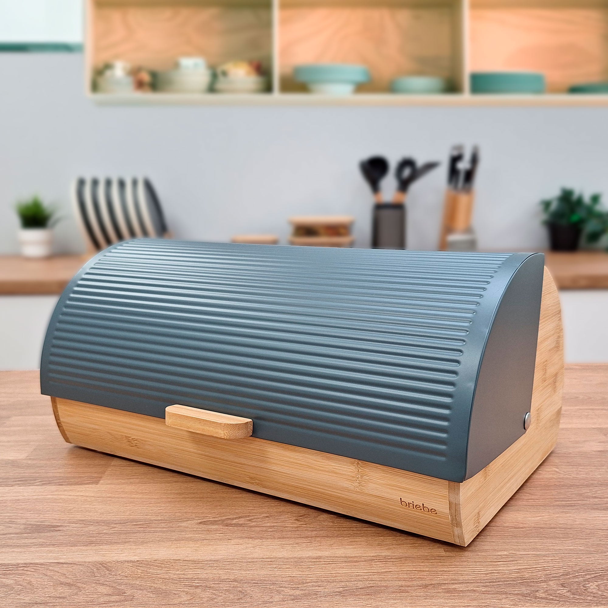 Boîte à Pain en Bois de Bambou Couvercle Coulissant, Bread Box Conserver Painen  Gris BB1162 - Mathon - 8