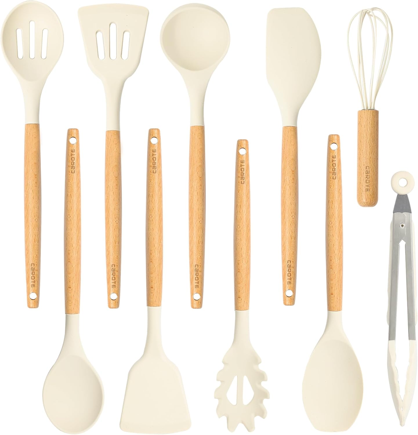Ustensiles de Cuisine Silicone et Bois 10 Pièces blanc Vendos85 - Mathon