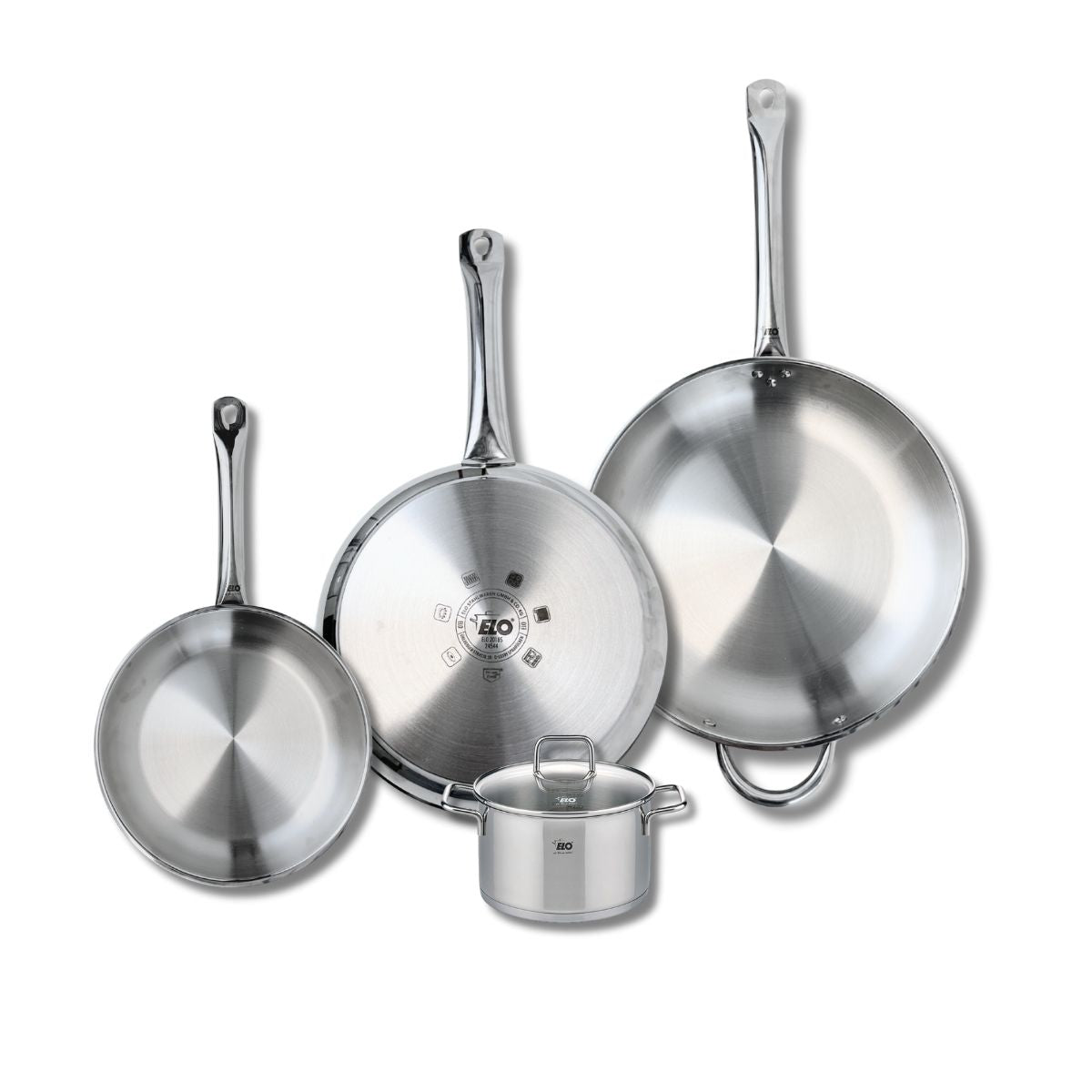 Ensemble de 3 Poêles de cuisson 24, 28 et 32 cm et 1 faitout 14 cm  Profi Citrin Elo - Mathon - 1