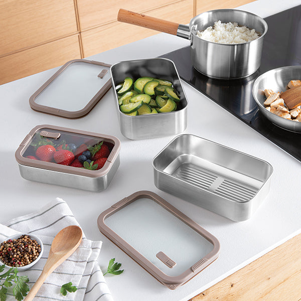 Boîte de conservation rectangulaire en inox avec couvercle en verre 1 L compatible micro-ondes Mathon - Mathon - 4