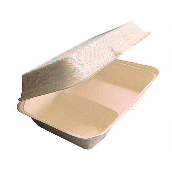 Coquille blanche pulpe 2 compartiments  - 1000ml - 24,3 cm x 16 cm x 7,3 cm - 50 unités FirstPack - Mathon