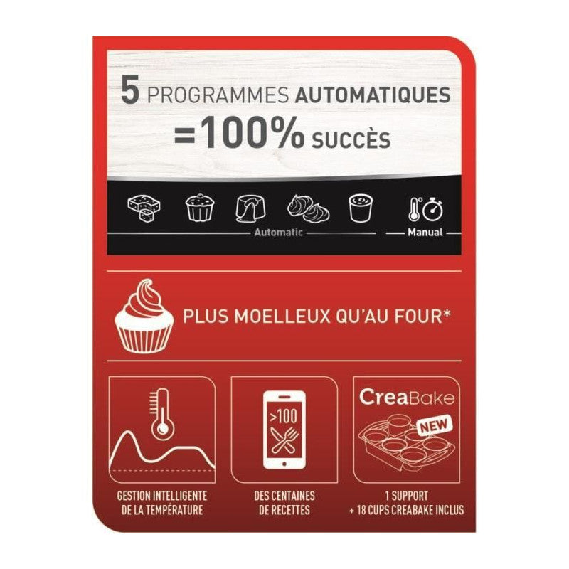 Kd812110 Cake Factory Delices Silver Appareil A Gateau, 5 Programmes Auto + Mode Manuel, Accessoires, Application Dediee Tefal - Mathon - 2